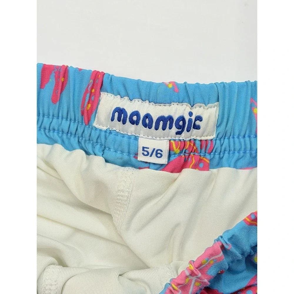 Maamgic Lobster Starfish Print Swim Trunks Boys Size 5/6 Blue Pink
